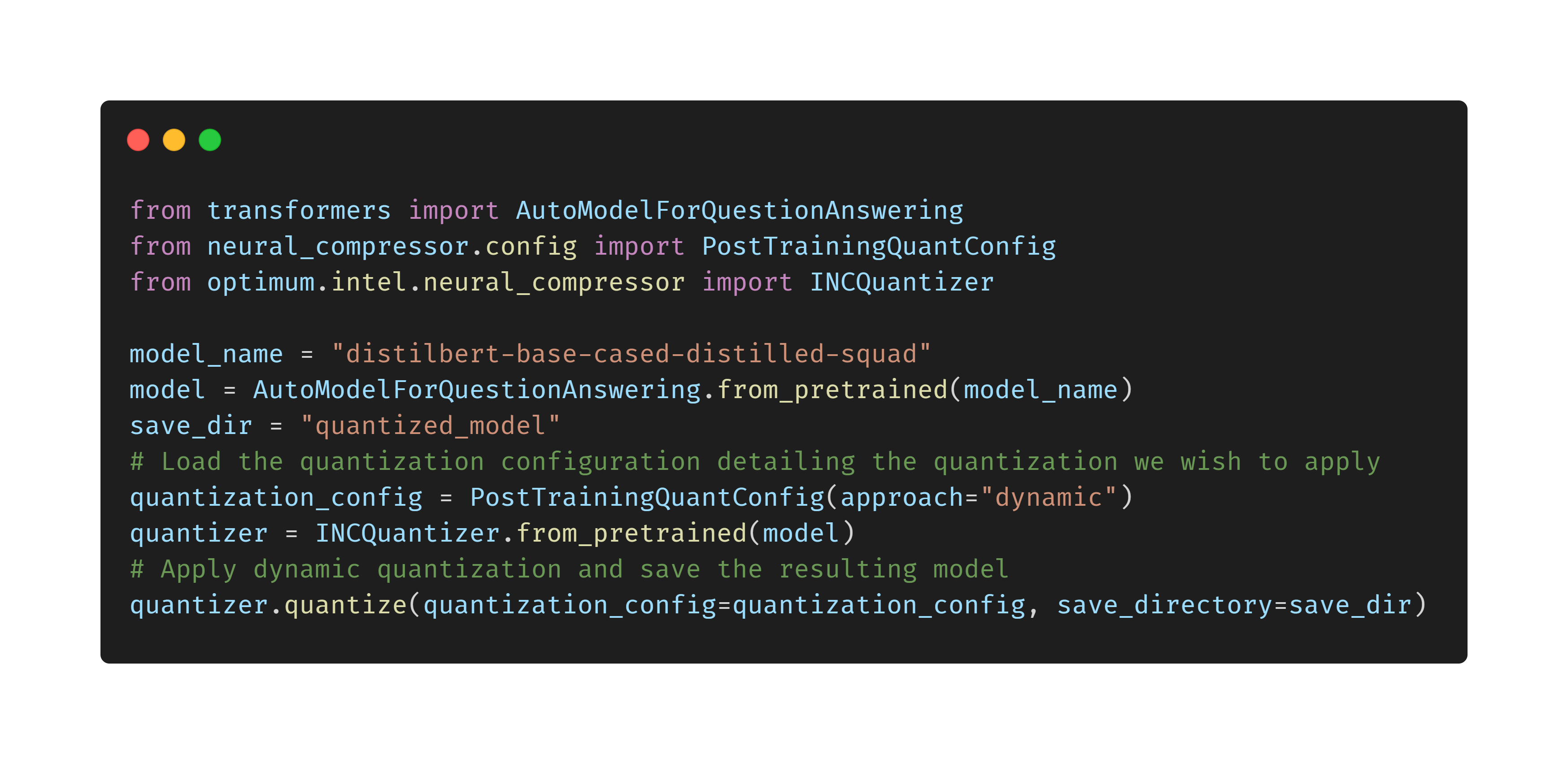 Automatic quantization code snippet