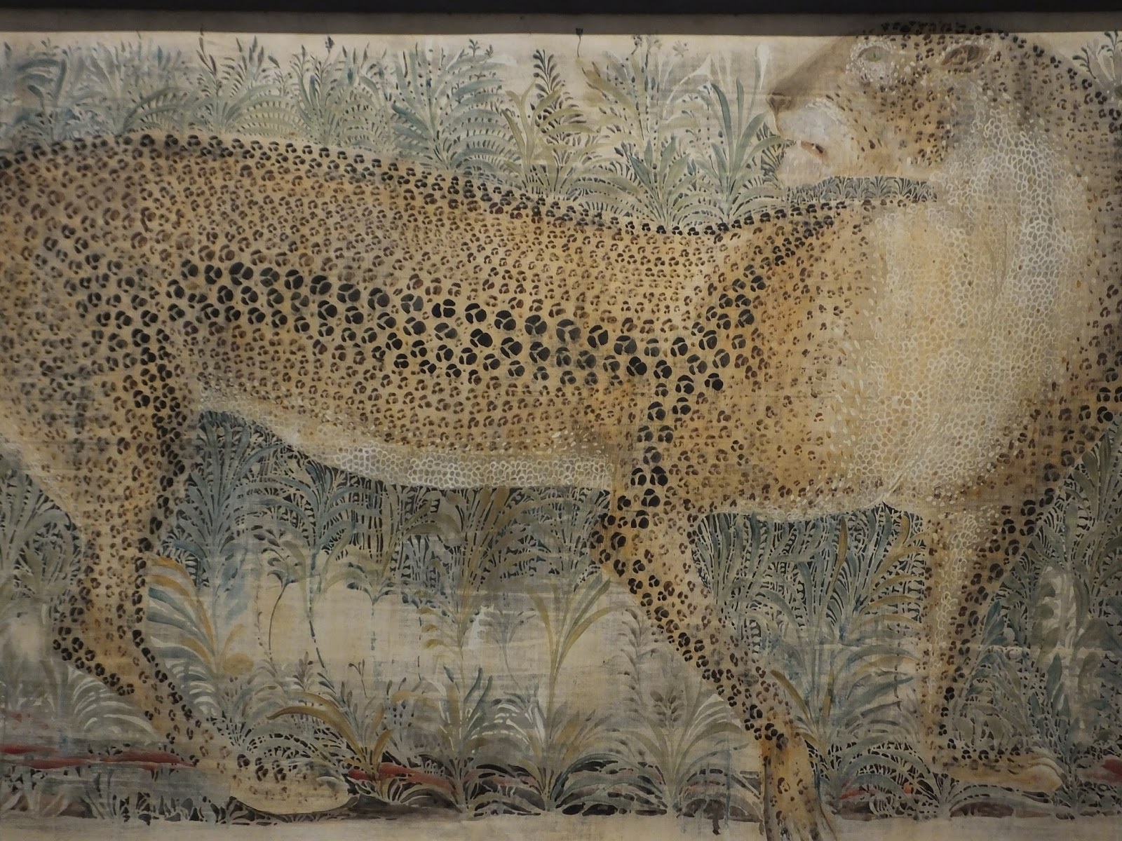 a painting of a cheetah with spots on it's body and tail, with grass background, art by bnha.jpg