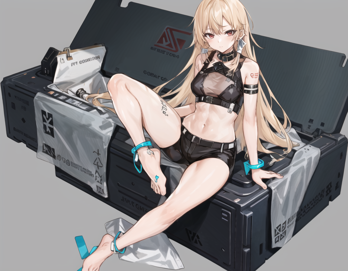 26798-1553209941-unboxing, black container, plastic_clothes, 1girl, long_hair, breasts, looking_at_viewer, bangs, shirt, red_eyes, navel, bare_sh.png