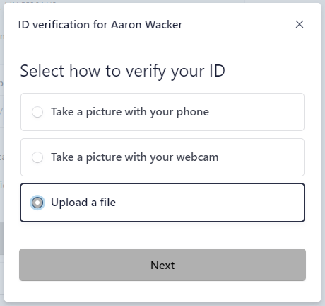 ID Verification - Take a Picture with your Phone  Take a picture with your webcam  Upload a File.png